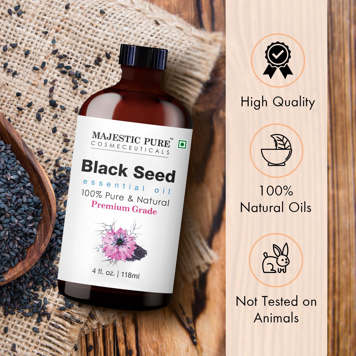 Majestic Pure Black Seed Oil - 4 oz, 100% Pure & Natural with Glass Dropper
