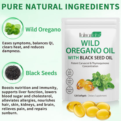 Oil of Oregano Softgels with Black Seed Oil – Immune Support, 120 Softgels