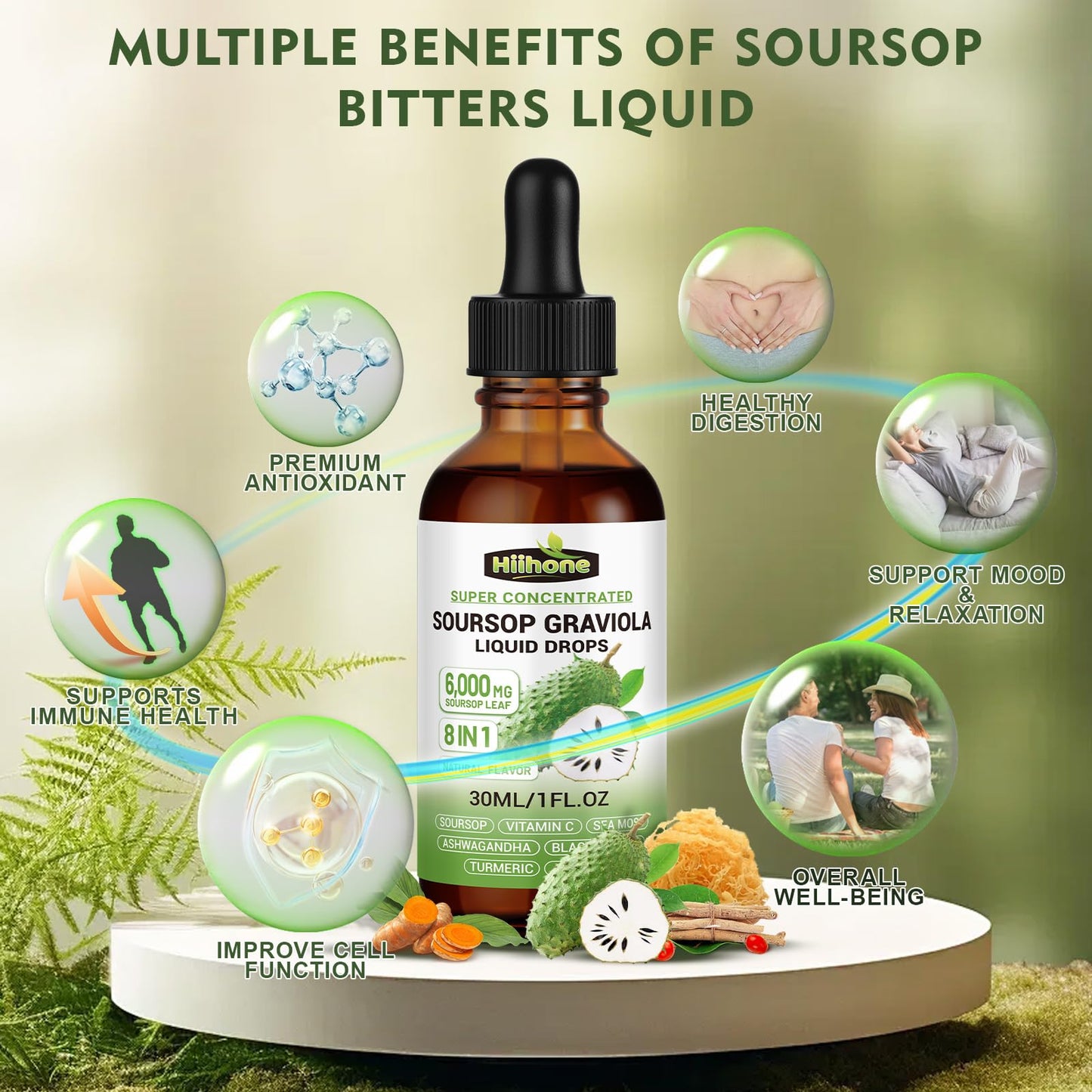 8 in 1 Graviola Soursop Liquid – Immune & Liver Support, Antioxidant, 1 Fl Oz