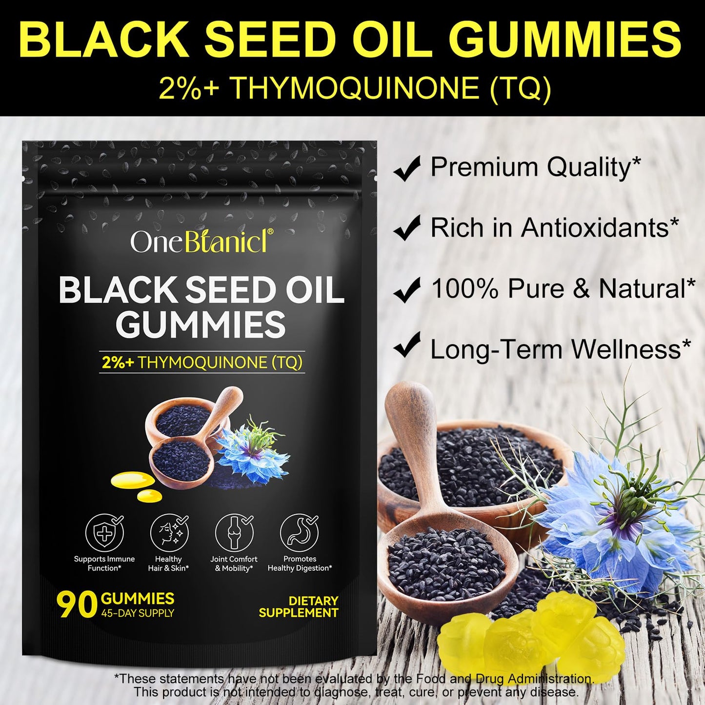 Black Seed Oil Gummies 90ct – 100% Black Seed Oil, Immune & Wellness Support