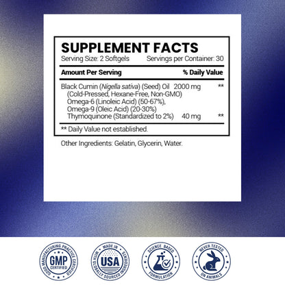 Research Verified Black Seed Oil - 90 Softgels | Cold-Pressed 2% Thymoquinone (TQ) for Immunity, Digestion & Respiratory Support