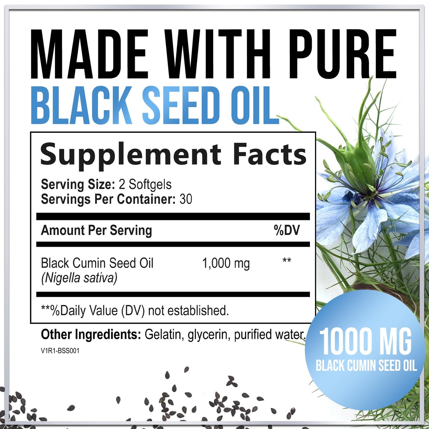 Black Seed Oil Softgels 1000mg - Premium Nigella Sativa Blackseed, Immune Support & Skin Health
