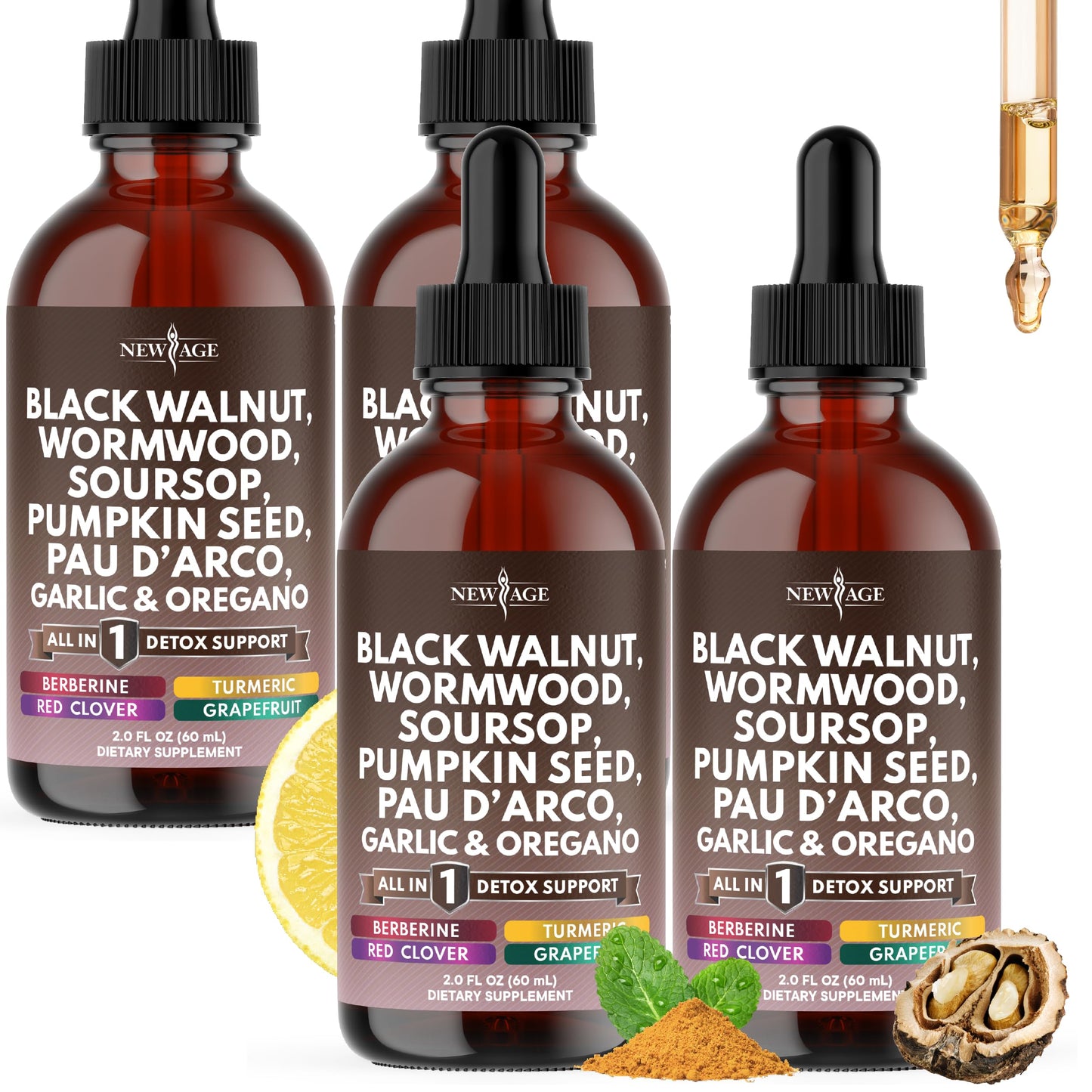 NEW AGE Black Walnut Wormwood Cleanse Drops – Herbal Liquid Tincture, 8oz