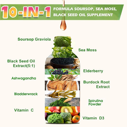 Sea Moss Liquid Drops 2 Oz – Organic Black Seed Oil + Irish Sea Moss Gel (Vegan) – 6X Stronger