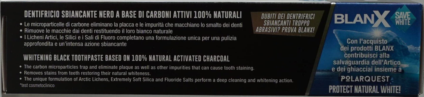 BlanX: "Black" Whitening Black Toothpaste - 2.54 Fluid Ounces (75ml) Tube (Pack of 2) [ Italian Import ]