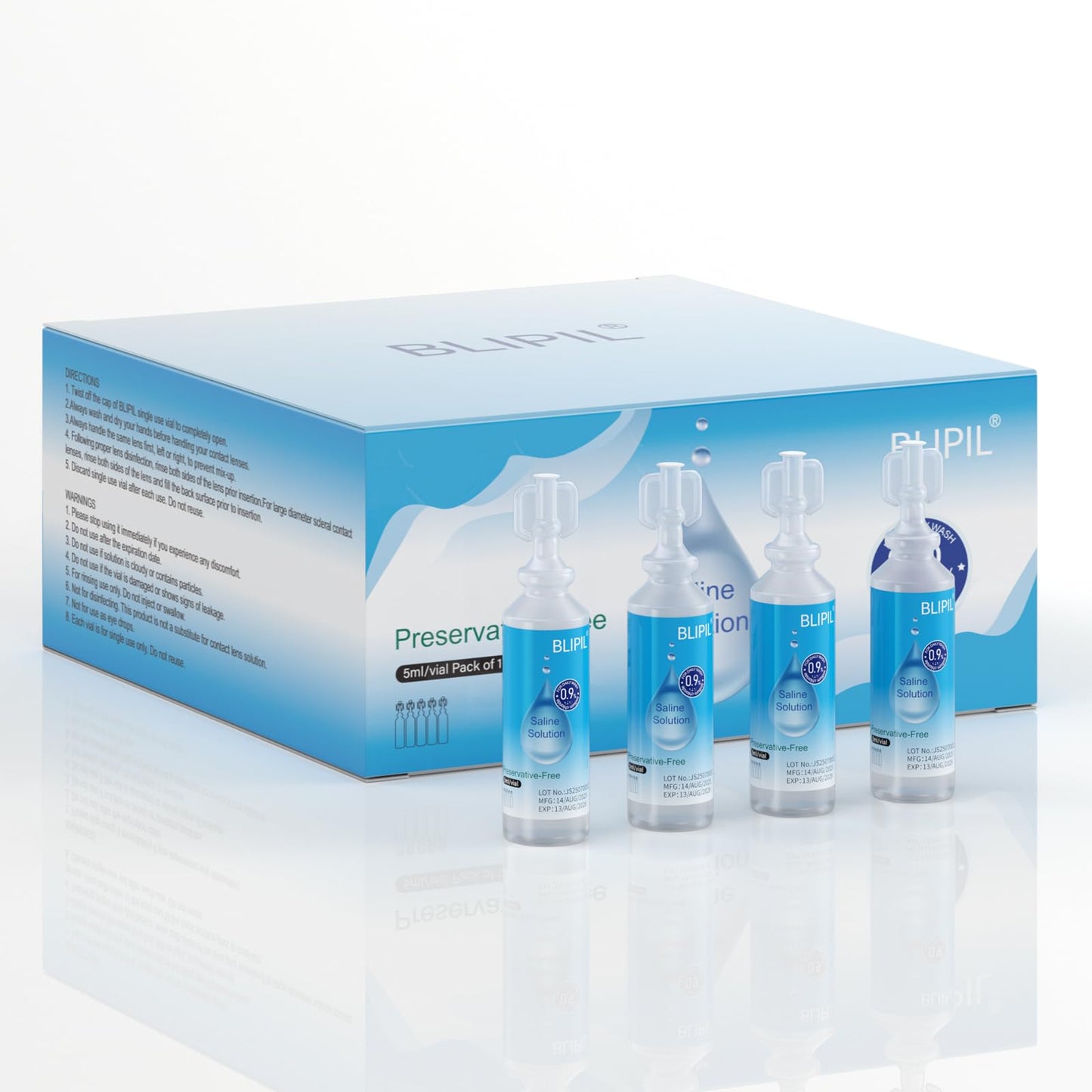 BLIPIL Preservative-Free Saline Solution for Contact Lenses - 5mL Travel Pack (100)
