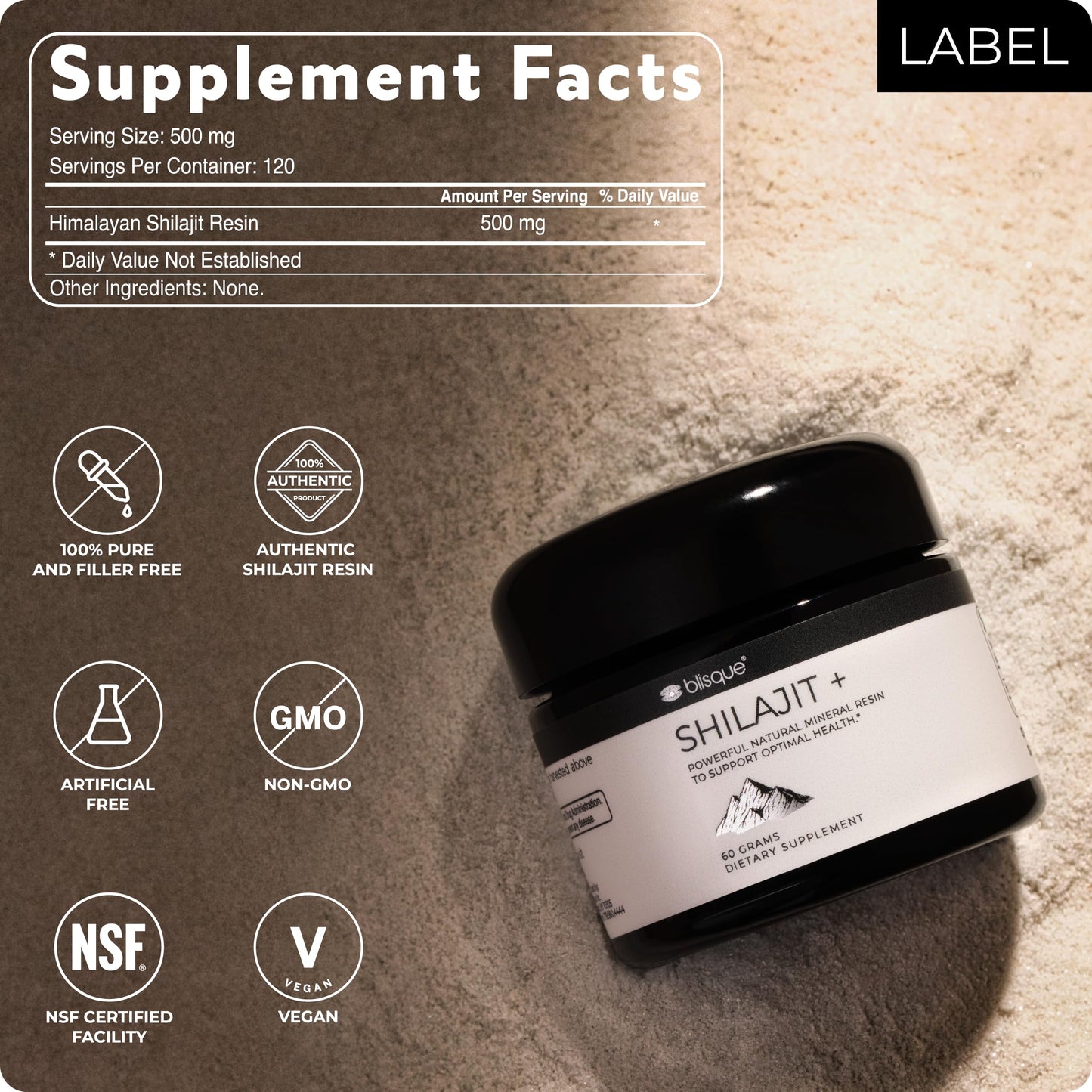 Blisque Shilajit Resin – Pure Himalayan Golden Grade A, Fulvic Acid & 85+ Minerals | 60 g