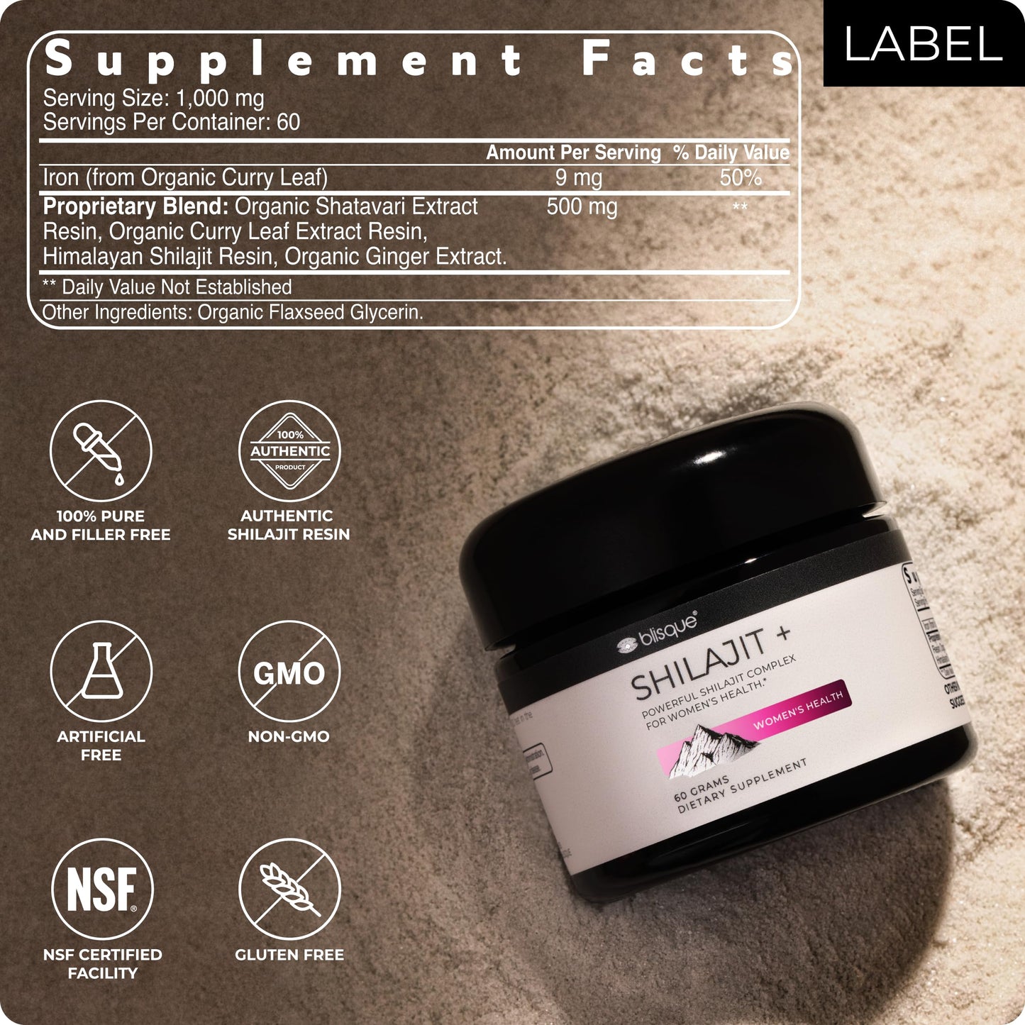 Blisque Shilajit Resin - Organic Himalayan Supplement for Women’s Health | 60g
