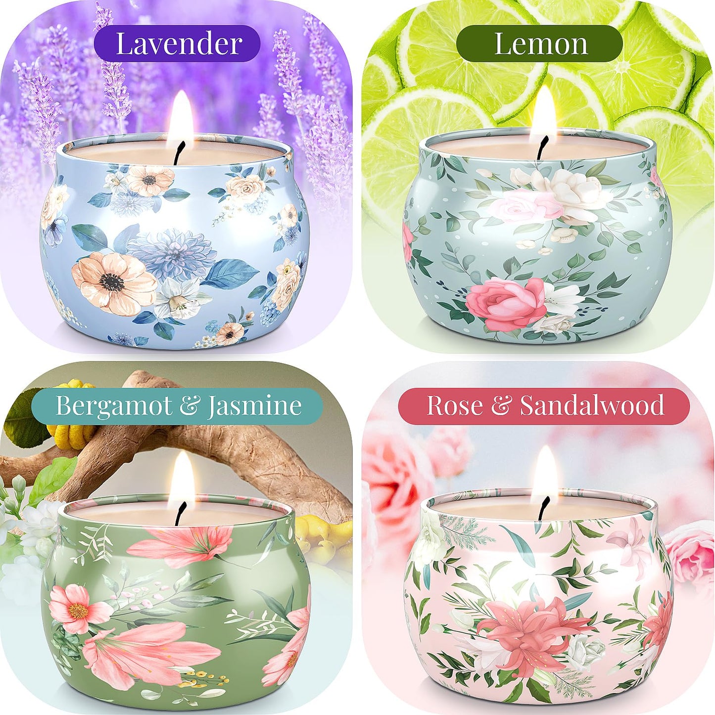 BlissfulOasis Scented Candles Set - 4 Pack, 17.6 oz, 100-120 Hours | Gift for Men & Women