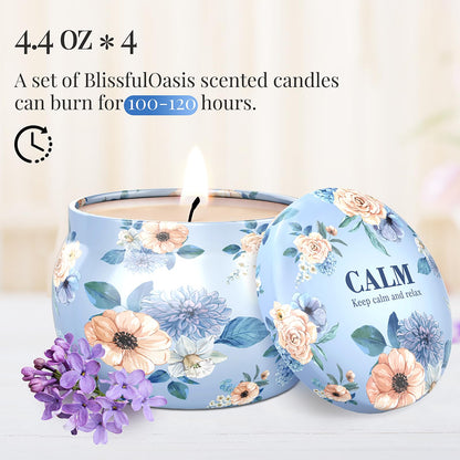 BlissfulOasis Scented Candles Set - 4 Pack, 17.6 oz, 100-120 Hours | Gift for Men & Women