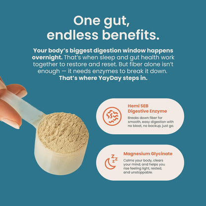 Nighttime Prebiotic Fiber Powder with Digestive Enzymes & Magnesium Glycinate for Sleep – Citrus | Gut Health Supplement (30 Scoops)