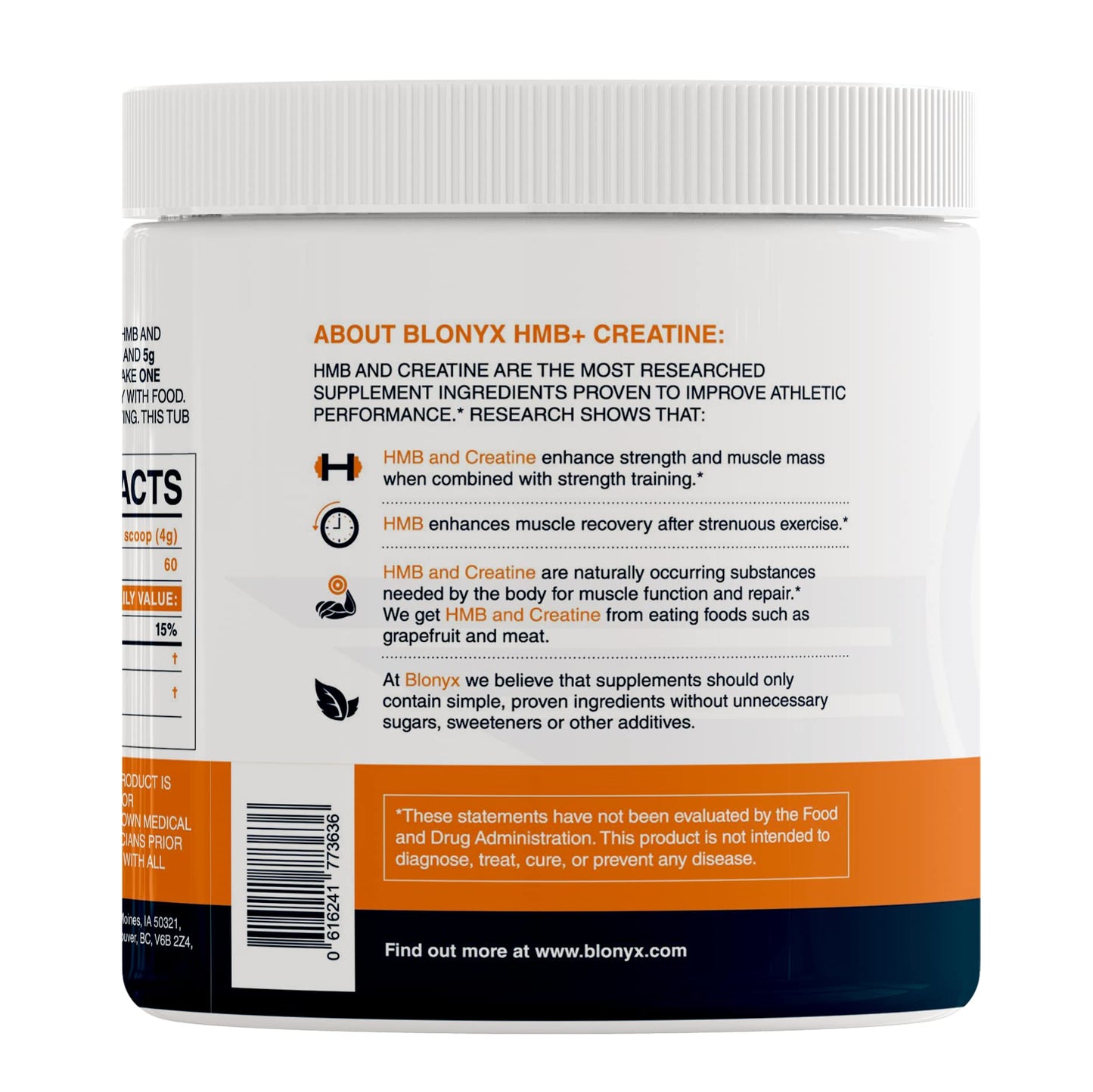 Blonyx HMB + Creatine Supplement — 3g HMB Daily for Strength & Recovery | 30-Day Supply
