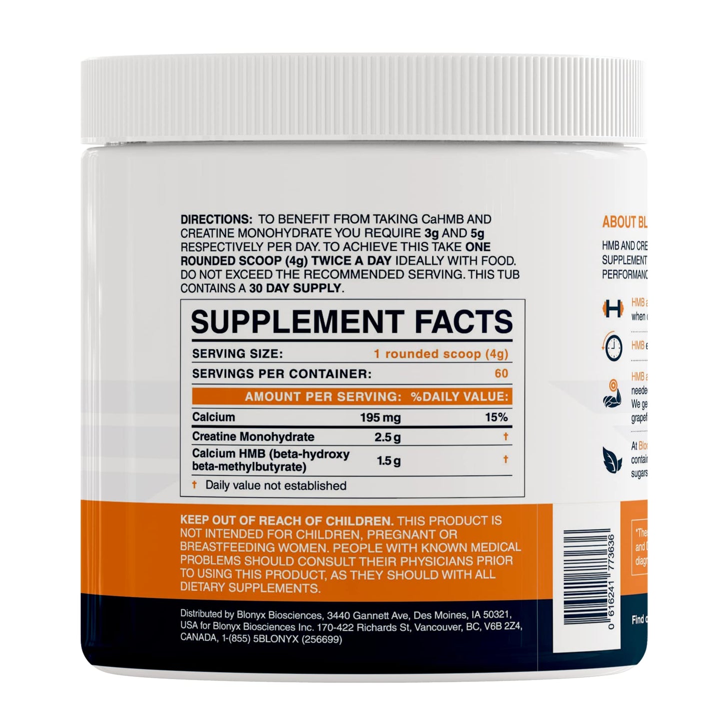 Blonyx HMB + Creatine Supplement — 3g HMB Daily for Strength & Recovery | 30-Day Supply