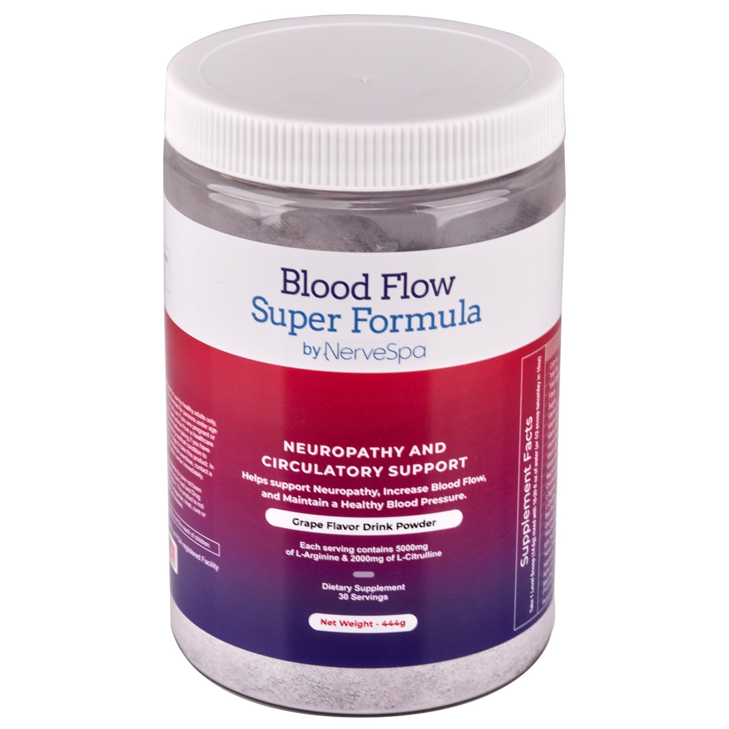 Blood Flow Super Formula Neuropathy Drink Powder by Nerve Spa – L-Arginine & L-Citrulline, 444g/30 Servings