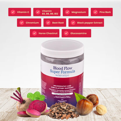 Blood Flow Super Formula Neuropathy Drink Powder by Nerve Spa – L-Arginine & L-Citrulline, 444g/30 Servings