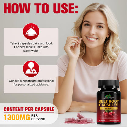 Beet Root Capsules | Beet Root Powder Supplement (60 Capsules) – Non-GMO & Gluten Free