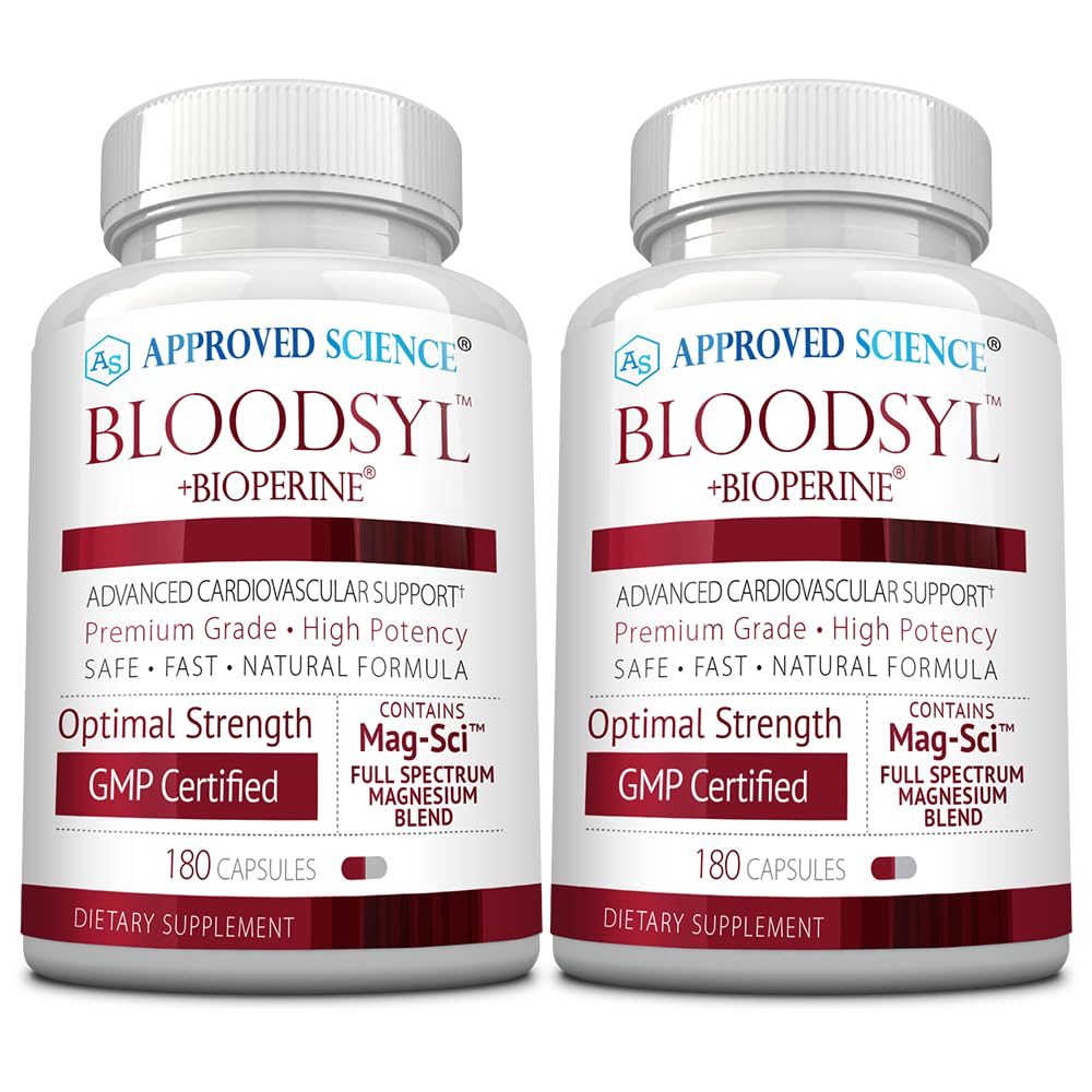 Approved Science Bloodsyl - Supports Blood Flow with Hawthorn Berry, Magnesium & BioPerine | Vegan 180 Capsules (Pack of 2)