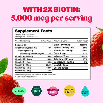 Bloom Robbins 60 Hair Gummies – Faster Hair Growth Vitamins for Women, 5000 mcg Biotin