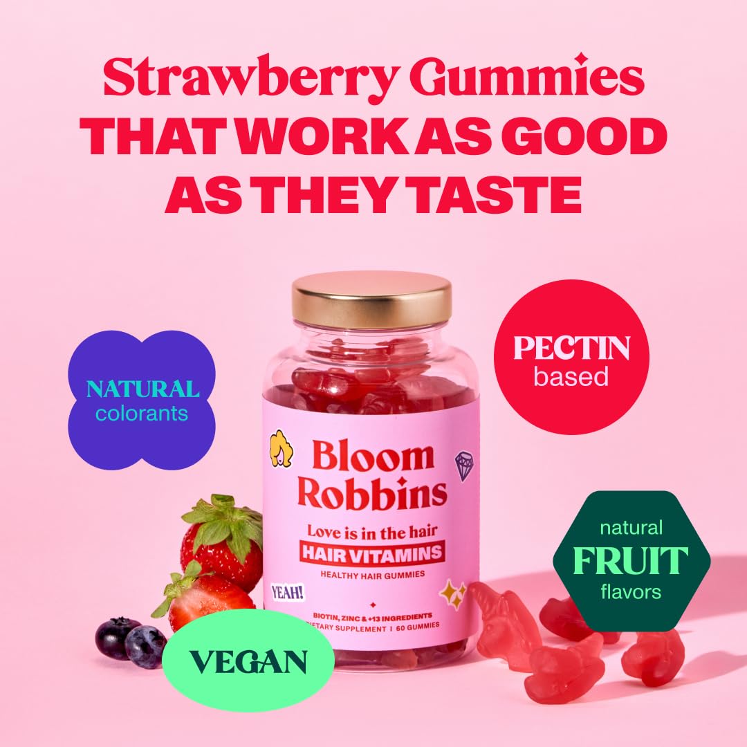 Bloom Robbins 60 Hair Gummies – Faster Hair Growth Vitamins for Women, 5000 mcg Biotin