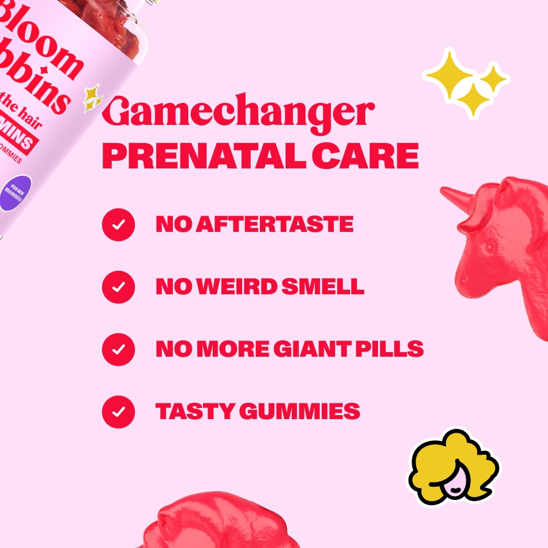 Bloom Robbins Hair Gummy Prenatal Vitamins for Women – 60 Gummies with Folic Acid & Vitamin B6 (2-Pack)