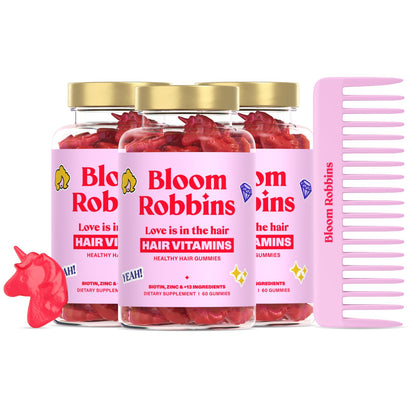 Bloom Robbins Hair Gummies - 5000 mcg Biotin, Vegan & Non-GMO, Hair Growth for Women (3-Pack)