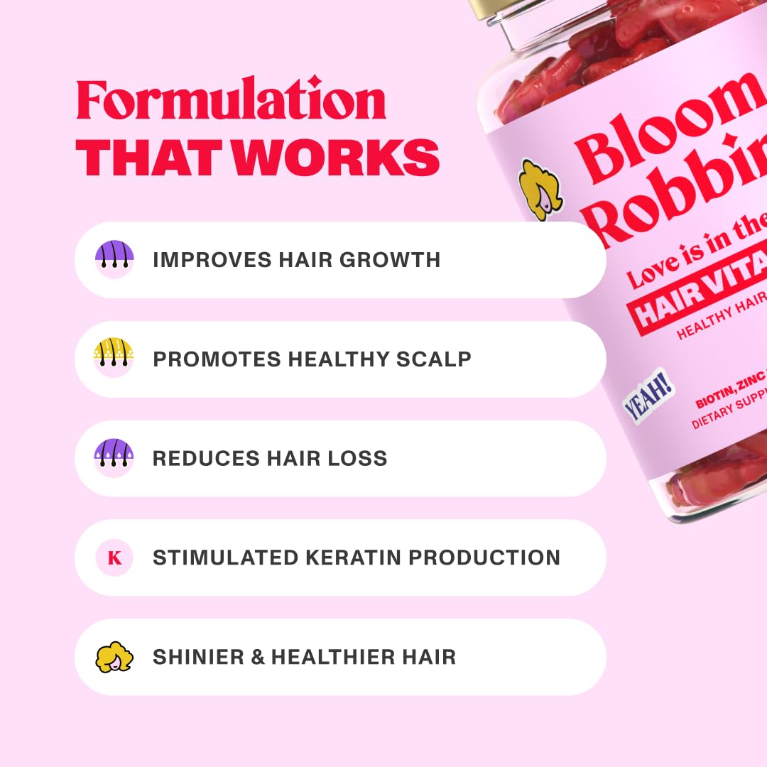 Bloom Robbins Hair Gummies - 5000 mcg Biotin, Vegan & Non-GMO, Hair Growth for Women (3-Pack)