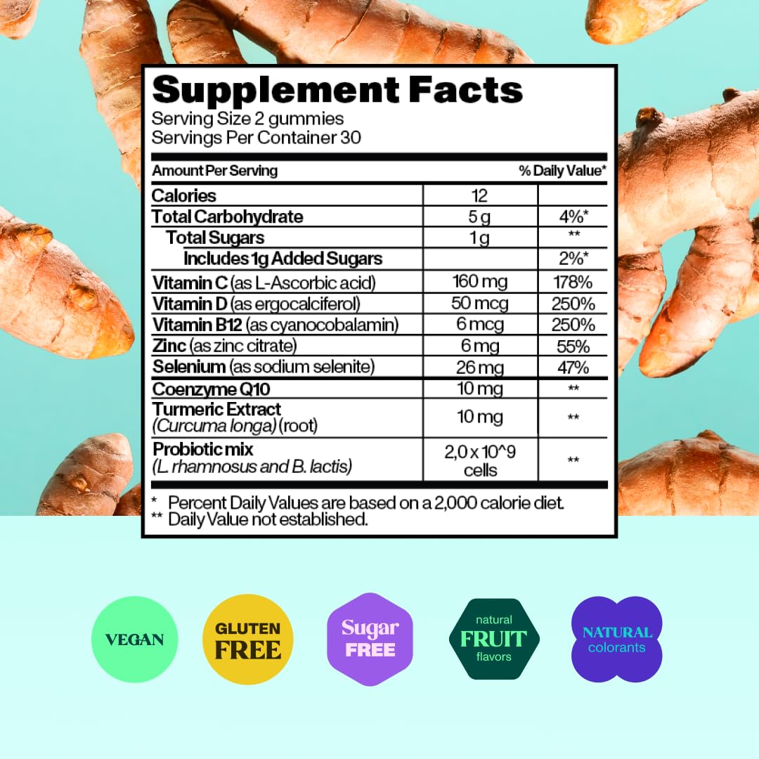 Bloom Robbins Probiotic Gummies – Fiber & Digestive Health with Turmeric Root Extract (Vegan, Non-GMO)