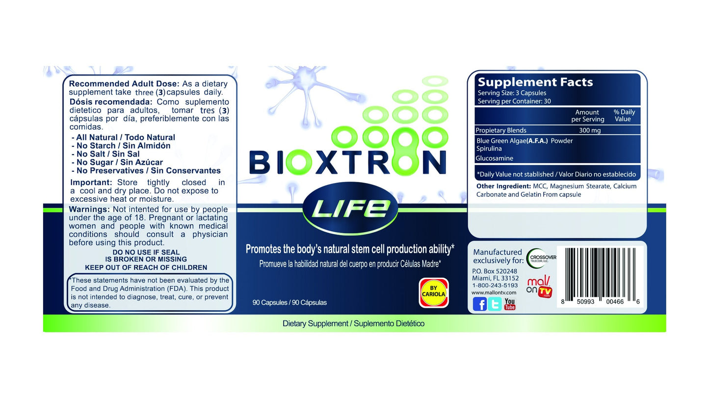 Bioxtron Life AFA Stem Cell Supplement – Joint Support, Immune System & Energy (90 Caps + Cream 2 oz)