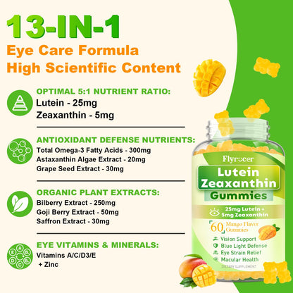 Sugar Free Lutein Gummies 25mg – Eye Health, 60 Count (Vegan)