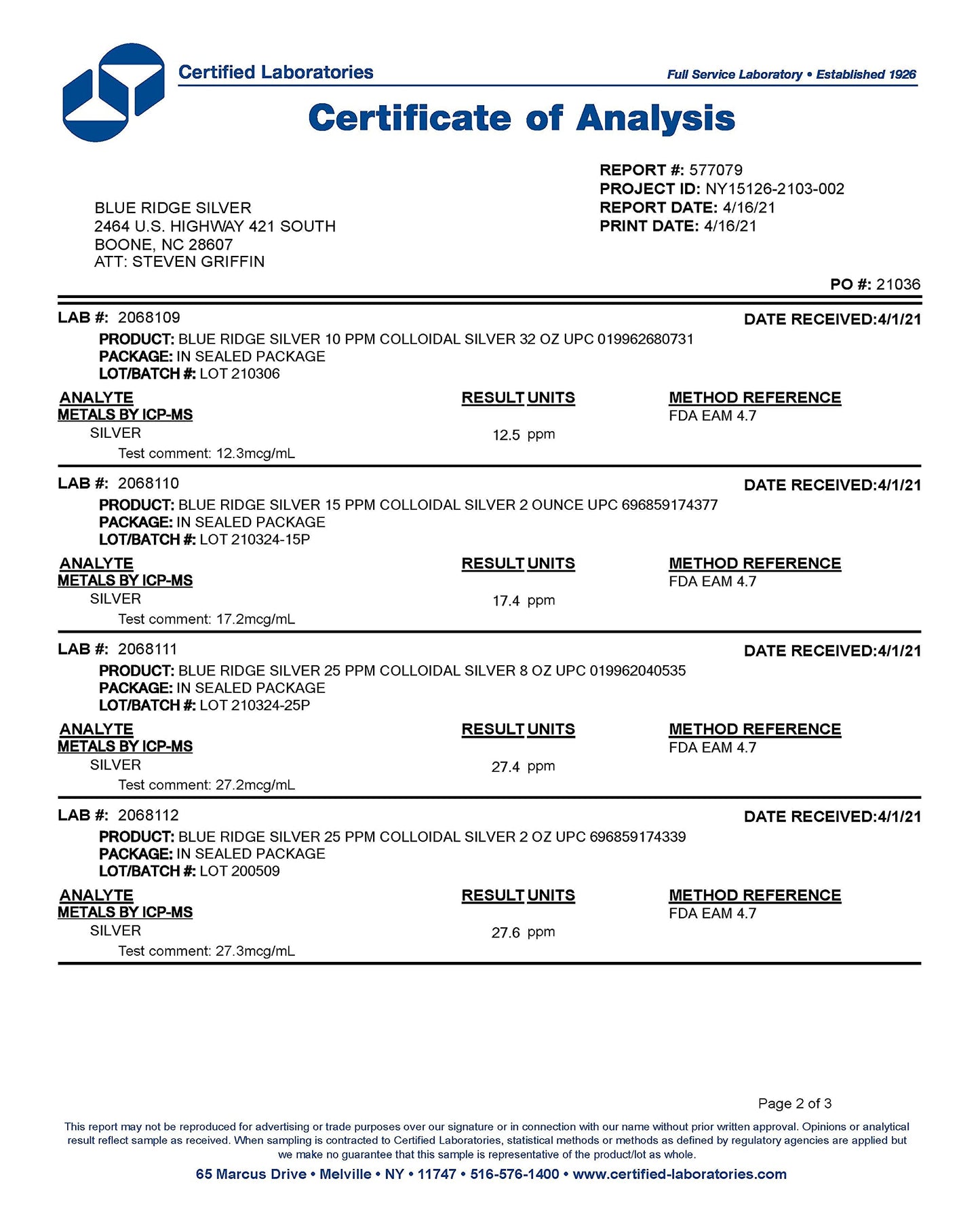 Blue Ridge Silver Colloidal Silver 32 oz 10 ppm - Immune Support
