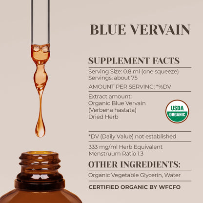 Blue Vervain USDA Organic Alcohol-Free Extract - 2 oz High-Potency Tincture | Verbena Hastata