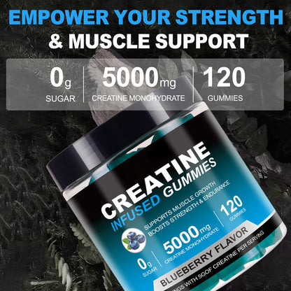 Creatine Monohydrate Gummies 5000mg | 120 Sugar-Free Vegan Chews – Blueberry