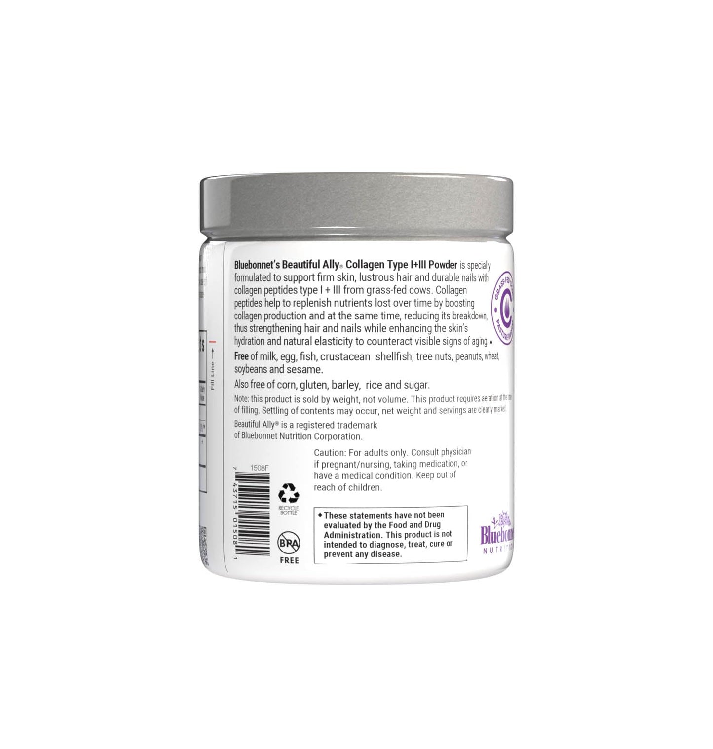 Bluebonnet Beautiful Ally Collagen Powder – Grass-Fed Type I & III, Unsweetened
