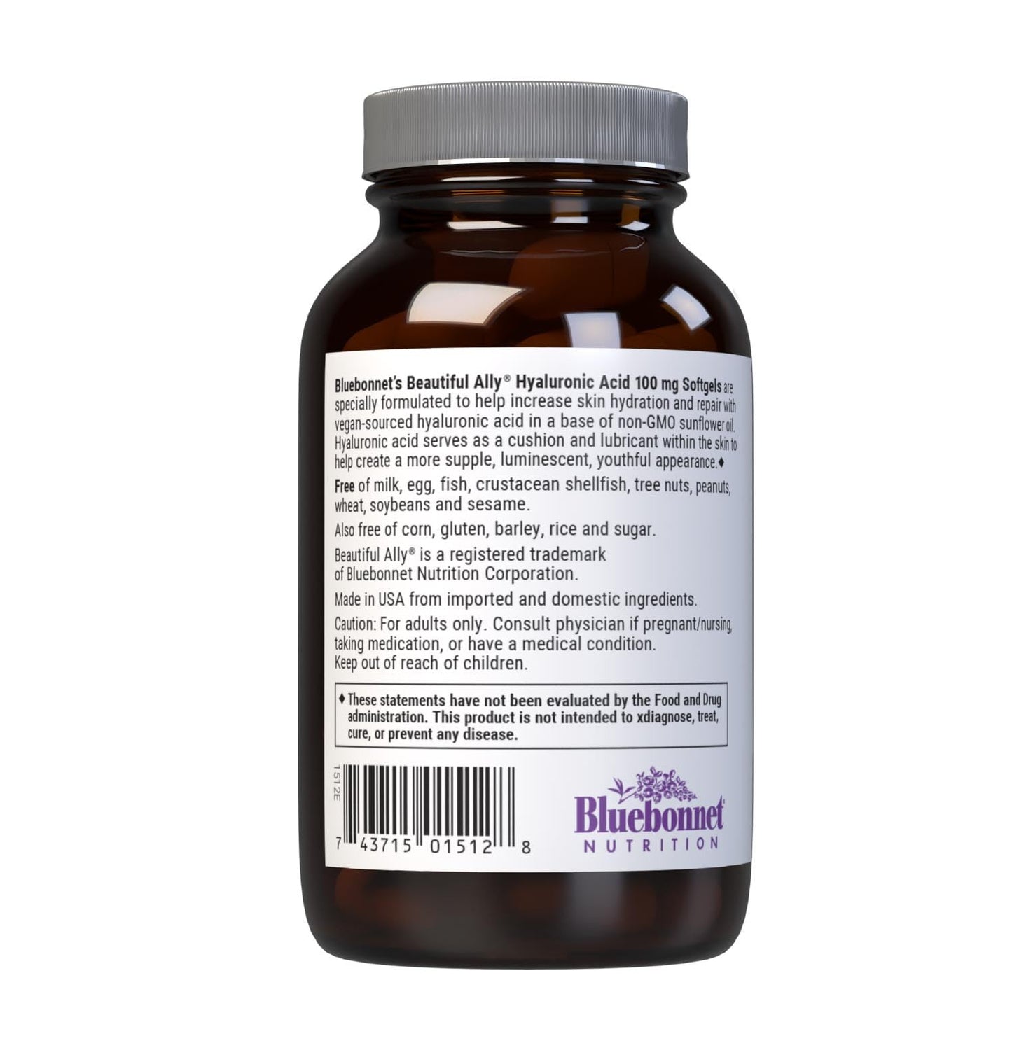 Bluebonnet Beautiful Ally Hyaluronic Acid 100 mg Softgels – 90 Servings, Non-GMO, Gluten-Free