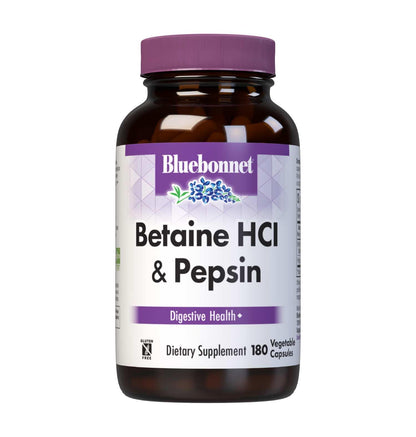 BlueBonnet Betaine HCl Plus Pepsin Vegetarian Capsules, 180 Count | Digestive Support