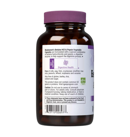 BlueBonnet Betaine HCl Plus Pepsin Vegetarian Capsules, 180 Count | Digestive Support