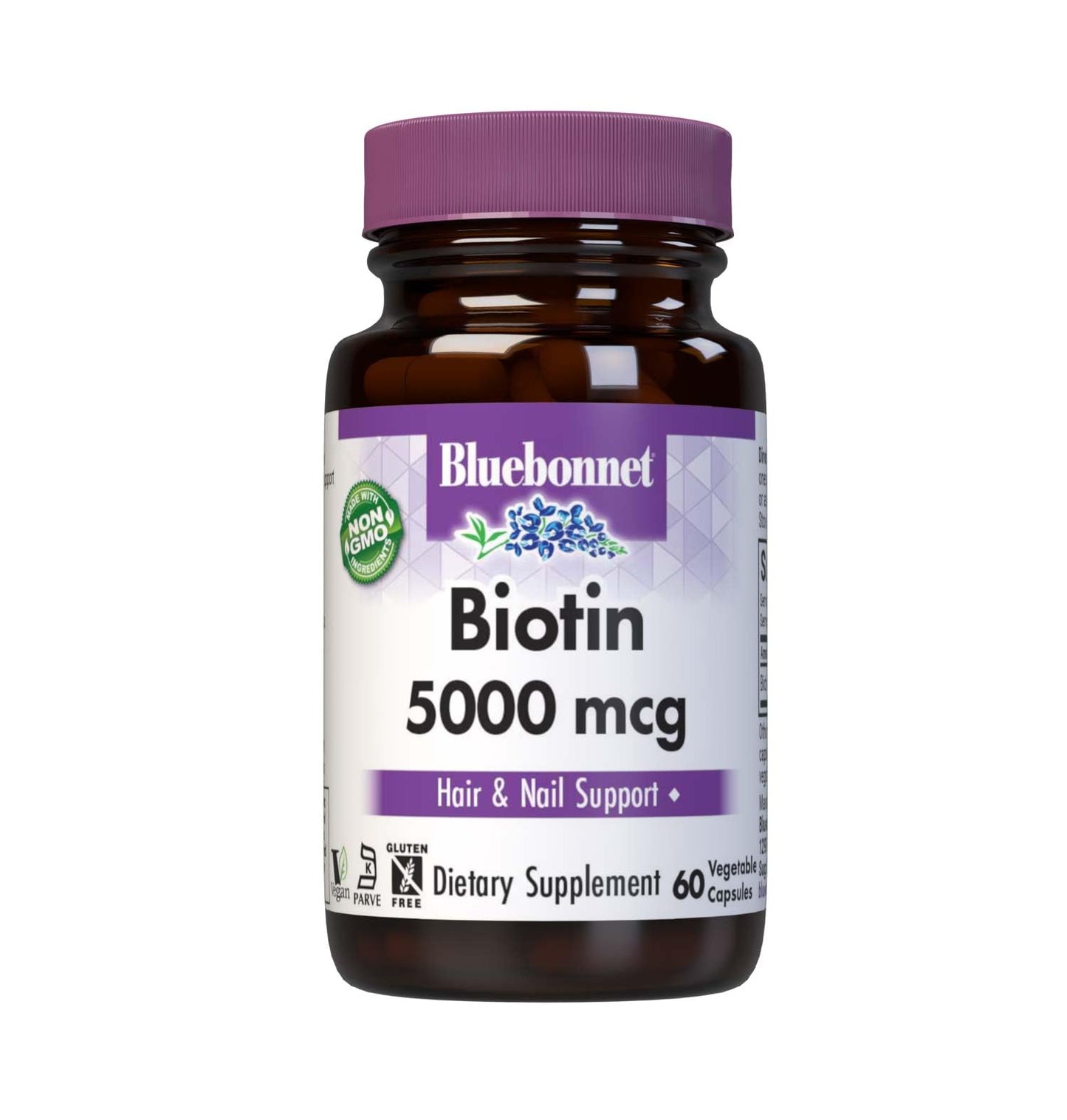 Bluebonnet Biotin 5000 mcg - Hair & Nail Support, 60 Veg Capsules
