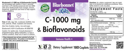 Bluebonnet Nutrition C-1000 mg Plus Bioflavonoids Caplets | Vitamin C 1000 mg with Citrus Bioflavonoids, 180 Caplets