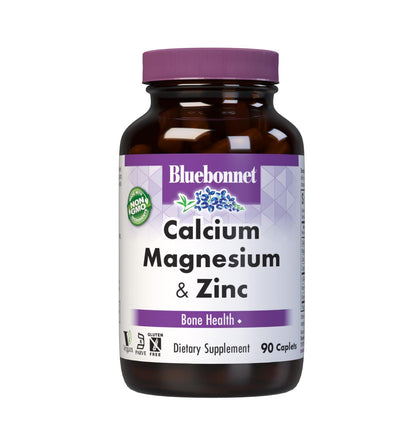 BlueBonnet Calcium Magnesium Zinc Caplets – 90 Count | Bone Health