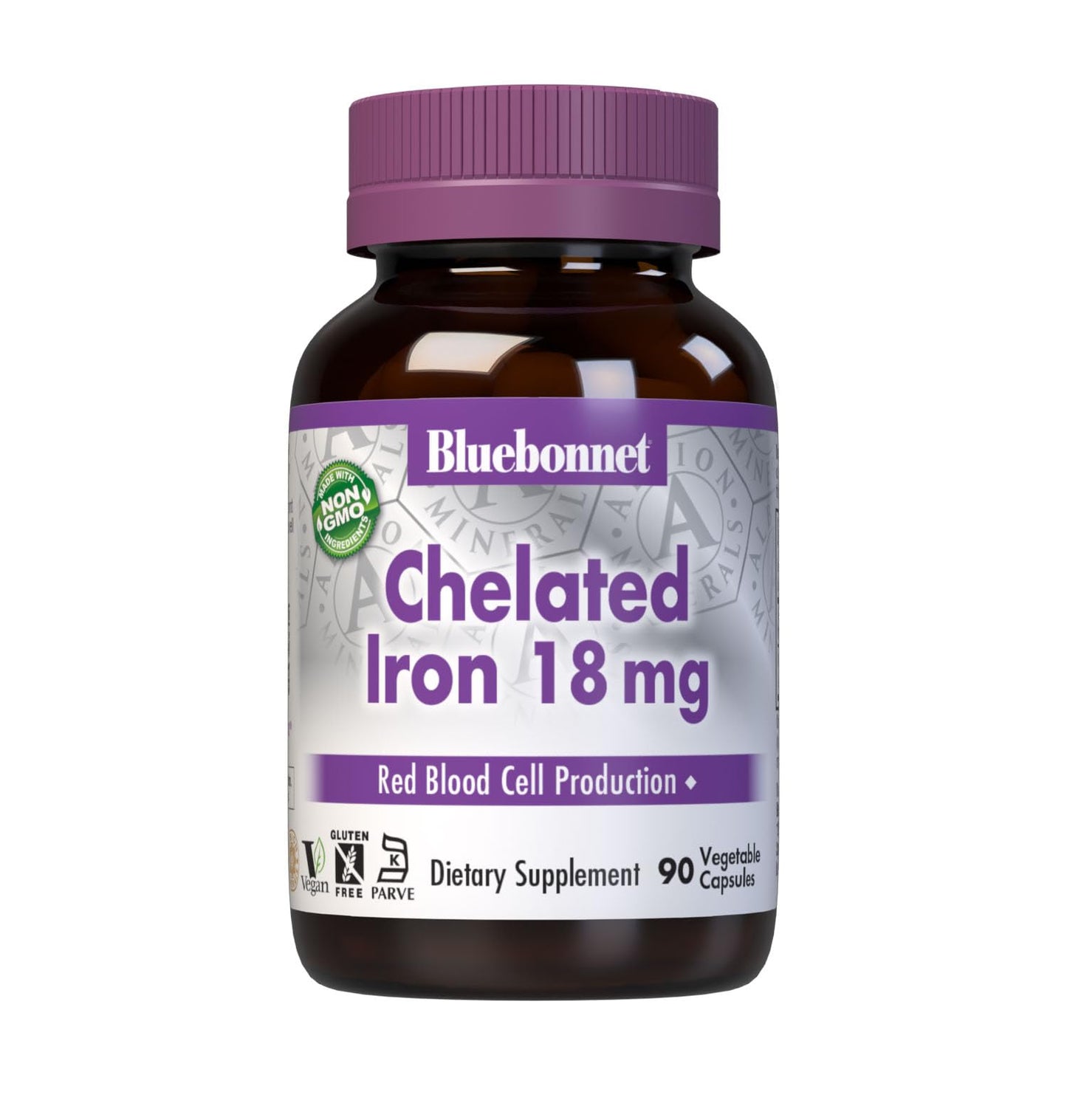 Bluebonnet Nutrition Chelated Iron 18 mg - Non-Constipating Ferrochel Iron, Vegan, Gluten-Free, Soy-Free, Non-GMO - 90 Veg Capsules (90 Servings)