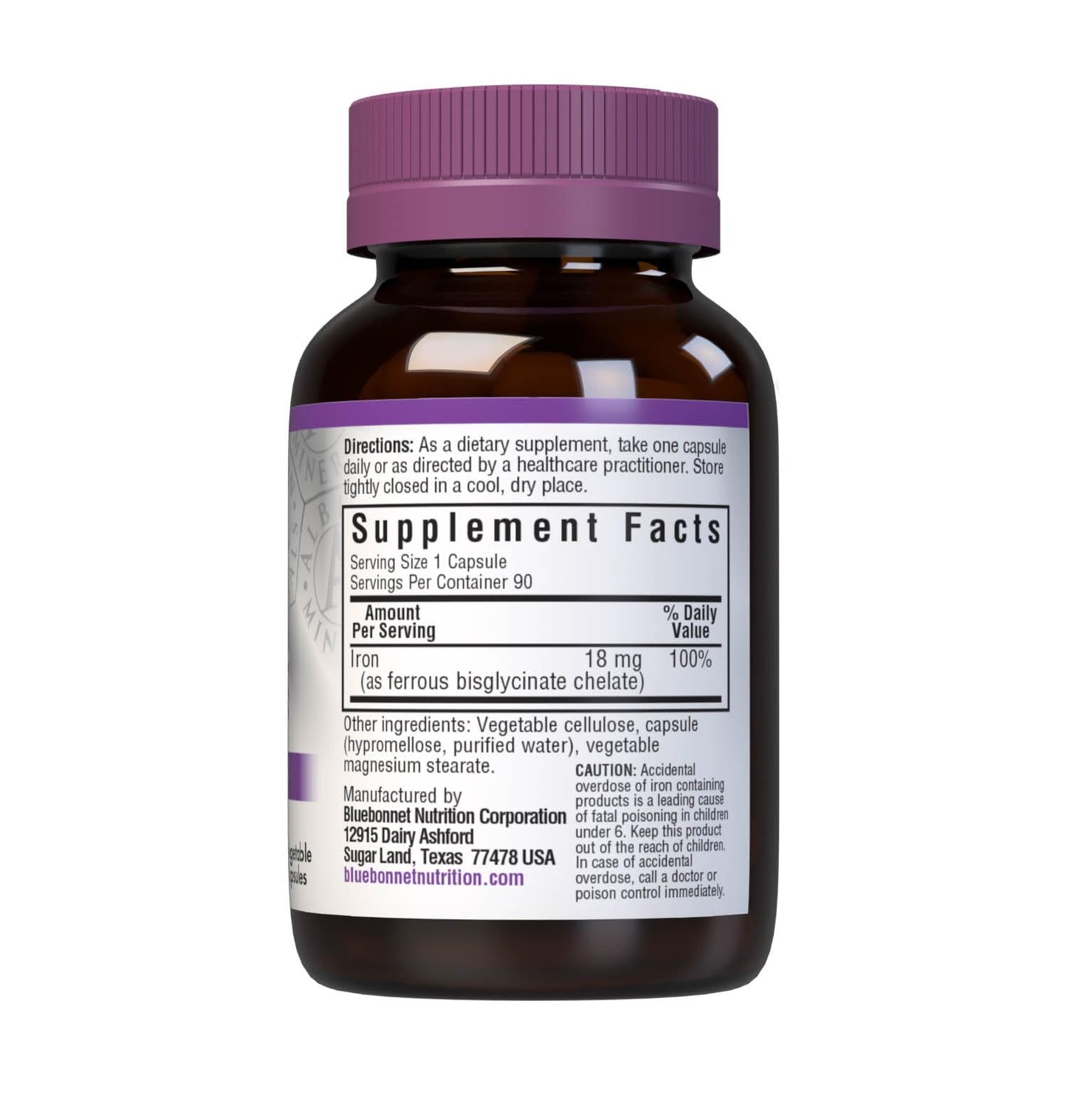 Bluebonnet Nutrition Chelated Iron 18 mg - Non-Constipating Ferrochel Iron, Vegan, Gluten-Free, Soy-Free, Non-GMO - 90 Veg Capsules (90 Servings)