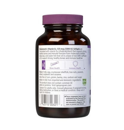Bluebonnet Vitamin D3 5000 IU Softgels | Bone & Immune Support