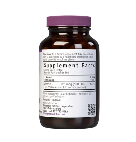 Bluebonnet Vitamin D3 5000 IU Softgels | Bone & Immune Support