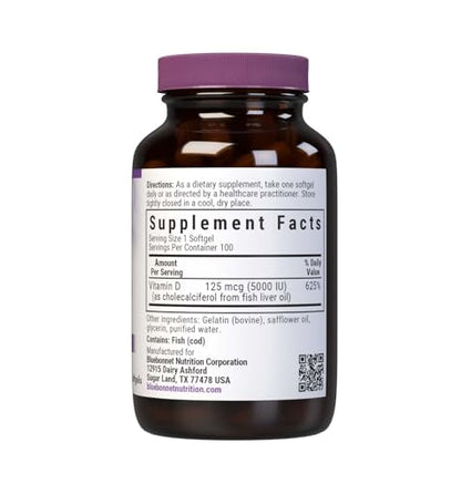 Bluebonnet Vitamin D3 5000 IU Softgels | Bone & Immune Support