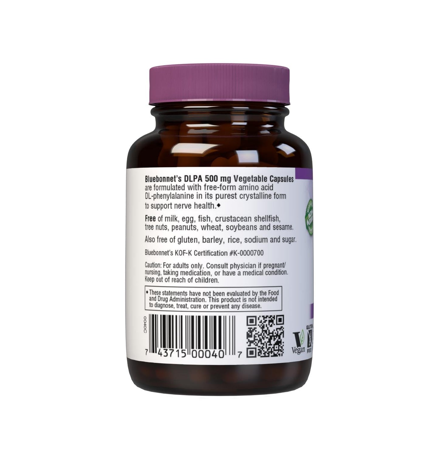 Bluebonnet DLPA 500 mg DL-Phenylalanine – 30 Servings, Vegan, Kosher