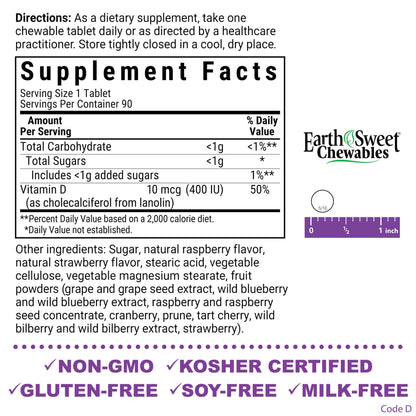 Bluebonnet Nutrition EarthSweet Vitamin D3 400 IU - 90 Chewables | Bone & Immune Support