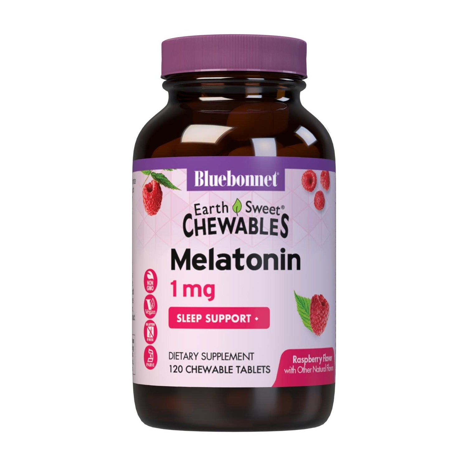 Bluebonnet EarthSweet Melatonin 1 mg Fast-Acting Chewables – Raspberry Flavor | Gluten-Free & Vegan
