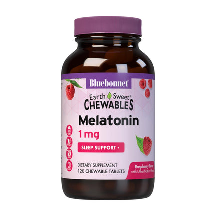Bluebonnet EarthSweet Melatonin 1 mg Fast-Acting Chewables – Raspberry Flavor | Gluten-Free & Vegan