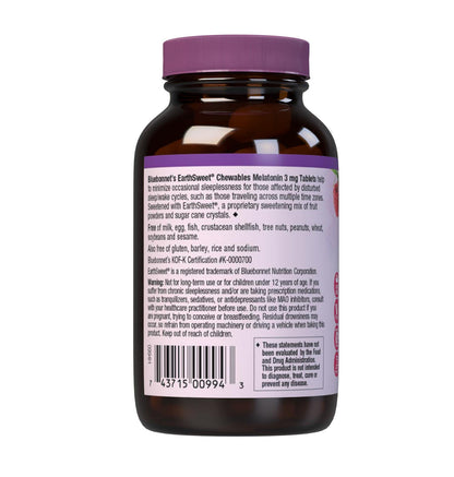 Bluebonnet EarthSweet Melatonin 3 mg Fast-Acting Chewables – Restful Sleep, Gluten-Free & Vegan, Raspberry (120 ct)