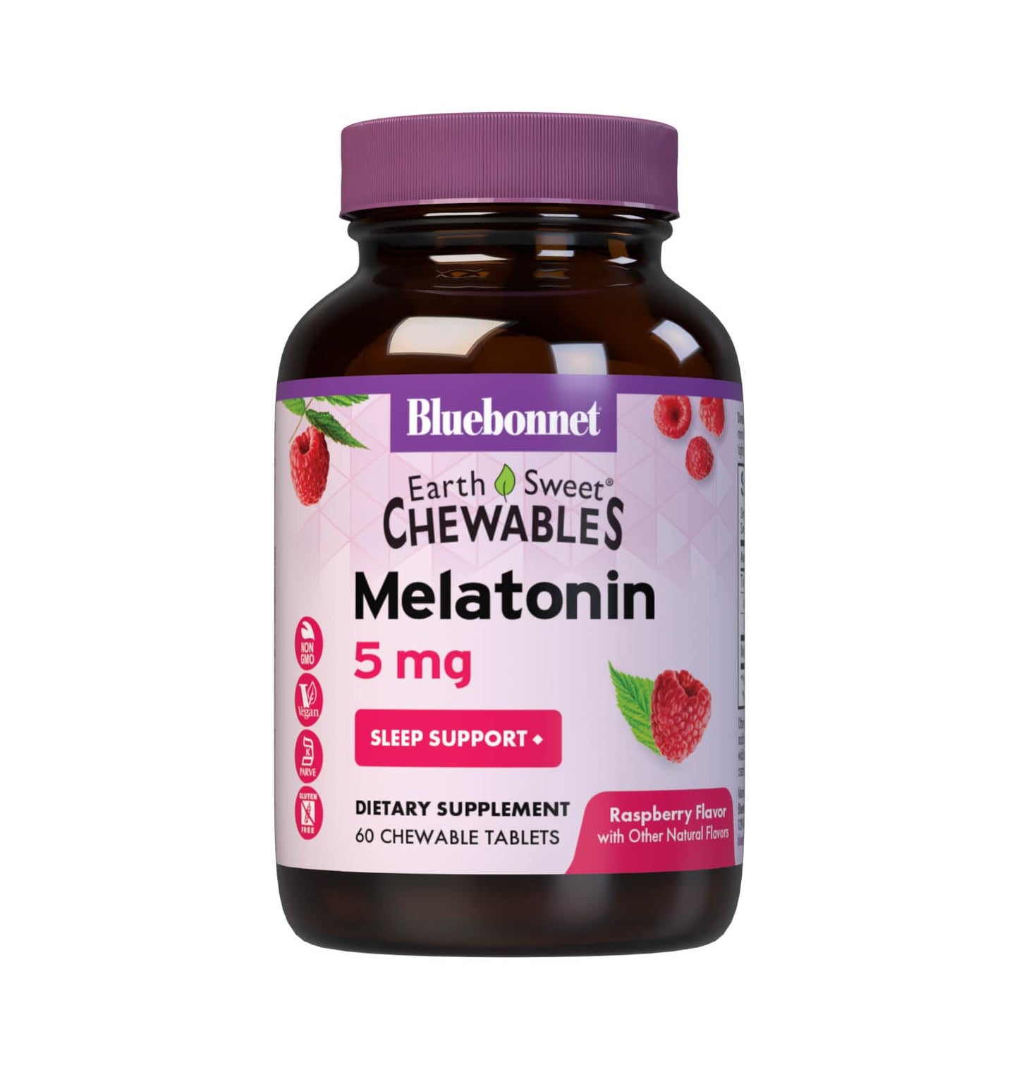 Bluebonnet EarthSweet Melatonin 5 mg Chewables - Raspberry, Gluten-Free & Vegan | 60 Tablets